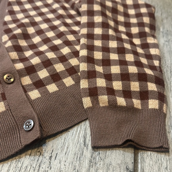 LA Hearts Cropped Soft Chocolate Brown Checkered Women's Sweater XS - Picture 3 of 4